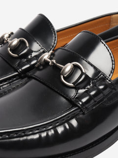 Black Millennial ribot leather loafers - size UK 7.5 Flat Shoes Gucci 
