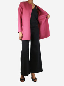 Max Mara Pink belted wool open coat - size UK 6