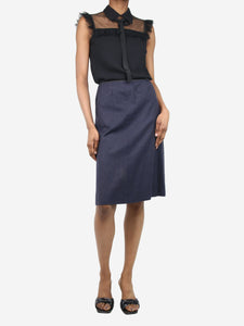 Chanel Blue A-line chain-strap wool skirt - size UK 8