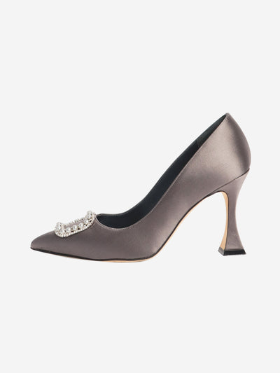 Grey satin bejewelled pumps - size EU 38 Heels Manolo Blahnik 