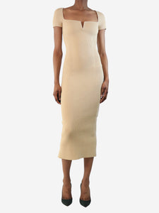 Galvan London Beige Freya ribbed midi dress - size XS
