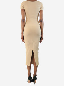 Galvan London Beige Freya ribbed midi dress - size XS