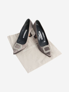 Manolo Blahnik Grey satin bejewelled pumps - size EU 38