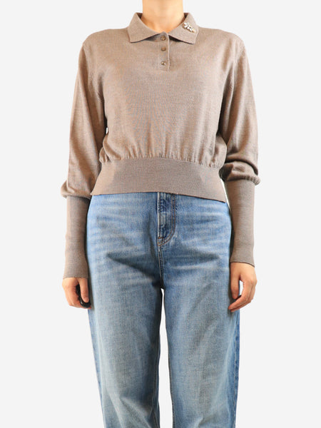 Brown polo knit top - size L product image
