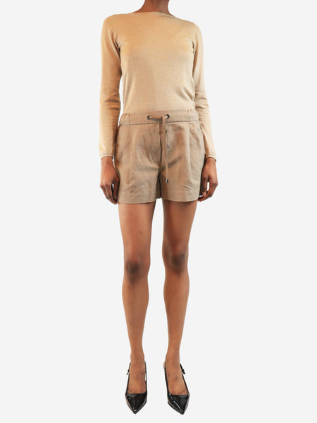 Brown pleated mini shorts - size UK 6 alternate image