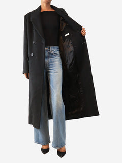 Black cashmere double-breasted long coat - size UK 6