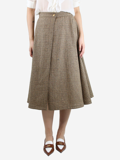 Brown checkered wool A-line midi skirt - size UK 8 Skirts Celine 