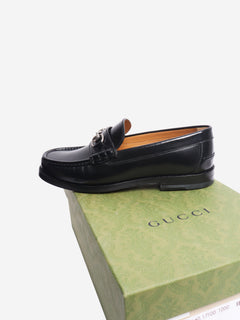 Black Millennial ribot leather loafers - size UK 7.5 Flat Shoes Gucci 