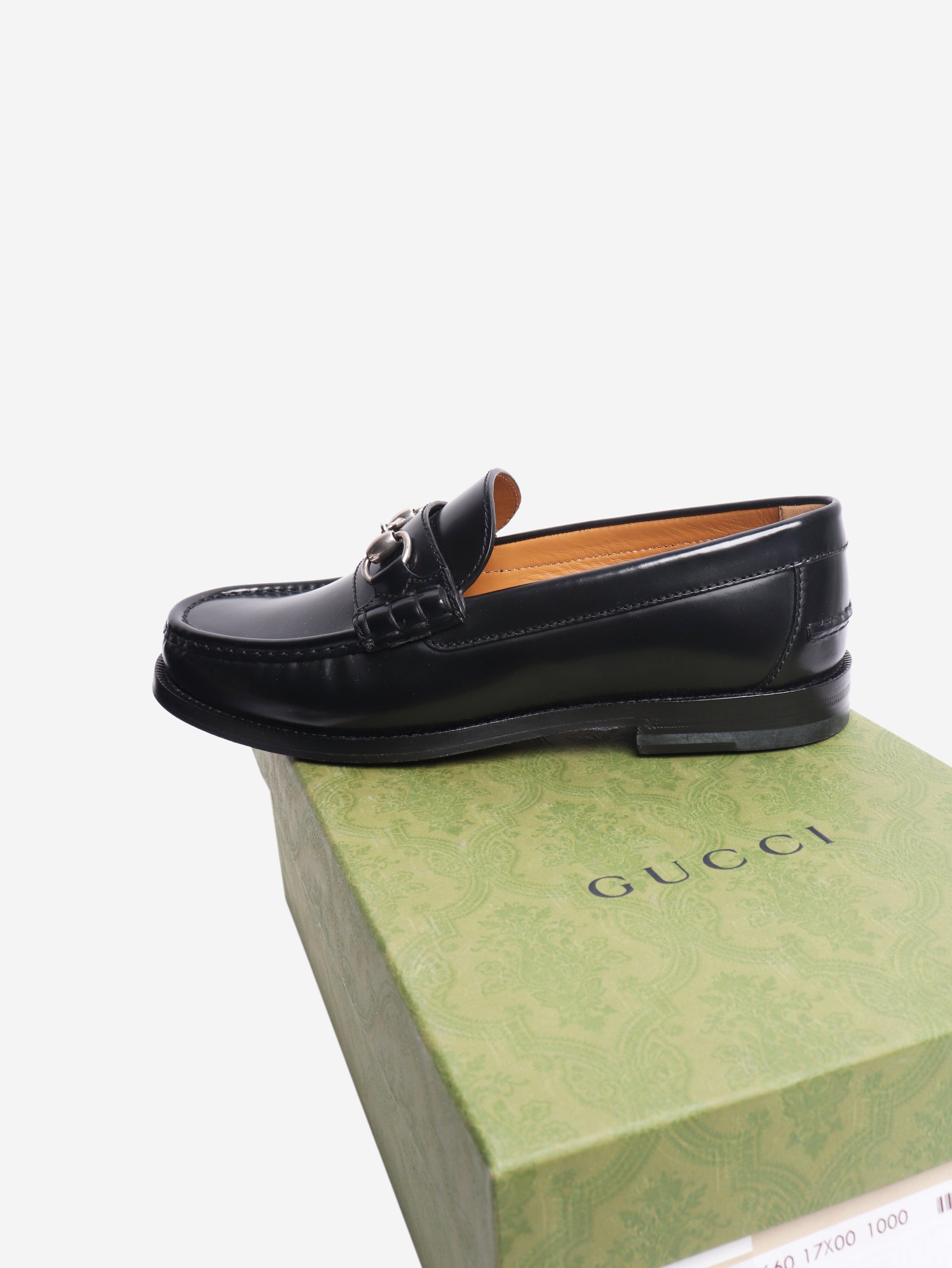 Black Millennial ribot leather loafers - size UK 7.5 Flat Shoes Gucci 