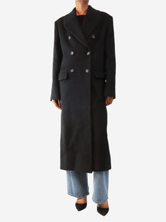 Black cashmere double-breasted long coat - size UK 6