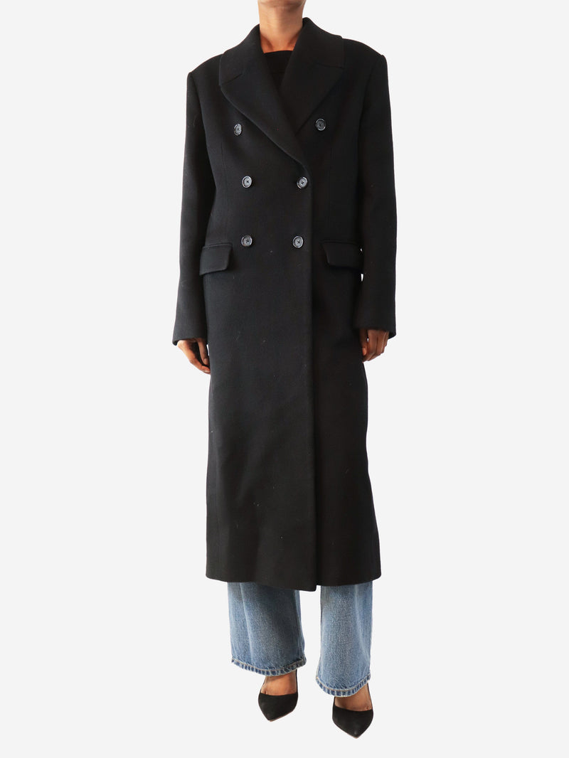 Black cashmere double-breasted long coat - size UK 6