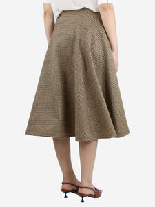 Celine Brown checkered wool A-line midi skirt - size UK 8