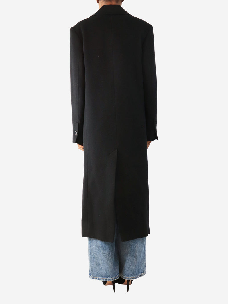 Black cashmere double-breasted long coat - size UK 6