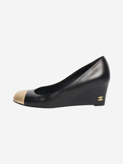 Black leather wedge pumps - size EU 39.5 Heels Chanel 