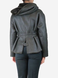 Divine Cashmere Dark green hooded shearling jacket - size UK 8