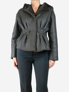 Divine Cashmere Dark green hooded shearling jacket - size UK 8