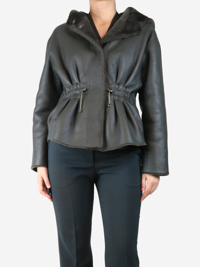 Dark green hooded shearling jacket - size UK 8 Coats & Jackets Divine Cashmere 
