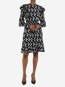 Anine Bing Black and white ruffled star print midi dress - size XS