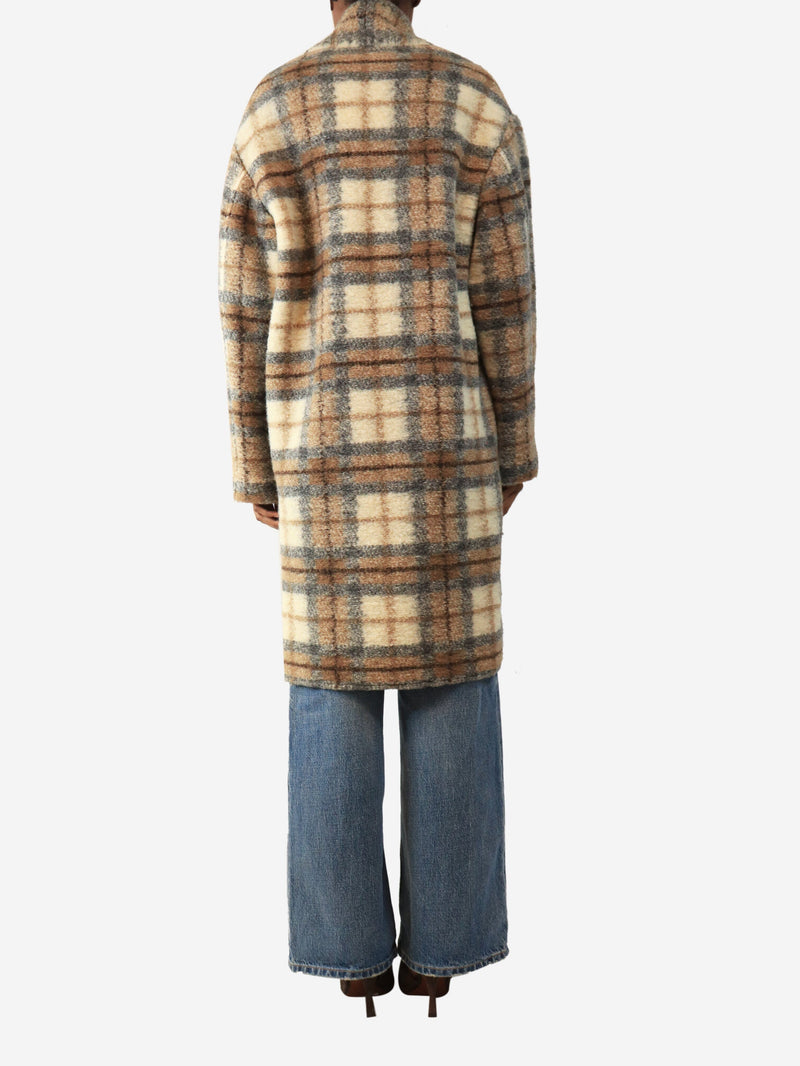 Beige check wool-blend coat - size UK 6