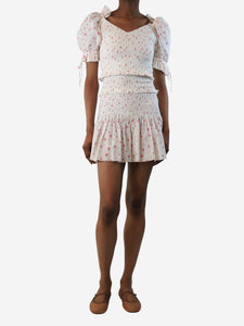 Love Shack Fancy Pink and white floral shirred mini dress - size XS