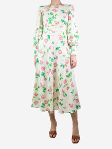 ME+EM Cream rose print structured midi dress - size UK 8