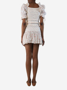 Love Shack Fancy Pink and white floral shirred mini dress - size XS