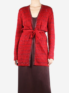 Missoni Red sequin embellished belted cardigan - size UK 8