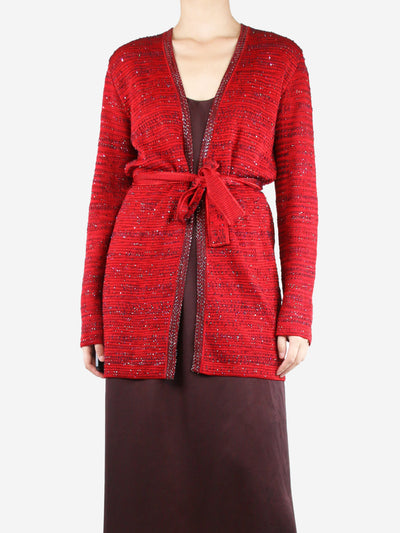 Red sequin embellished belted cardigan - size UK 8 Knitwear Missoni 