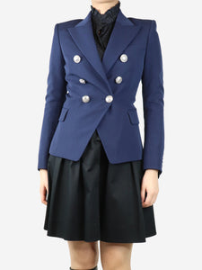 Balmain Dark blue double-breasted wool blazer - size UK 8