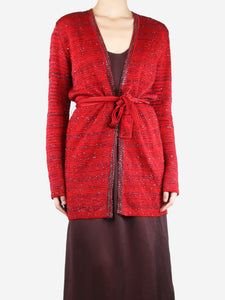 Missoni Red sequin embellished belted cardigan - size UK 8