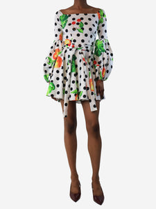 Caroline Constas Black & white polka dot fruit mini dress - size XS