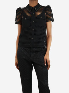 self-portrait Black grid lace shirt - size UK 4