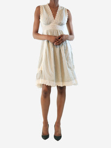 Paul Smith Cream and blue floral lace mini dress - size UK 10