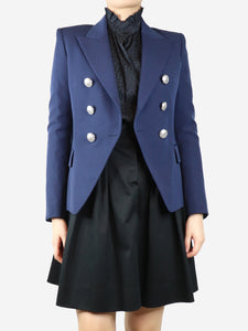 Balmain Dark blue double-breasted wool blazer - size UK 8