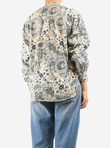 Grey floral cotton blouse - size UK 12 alternate image