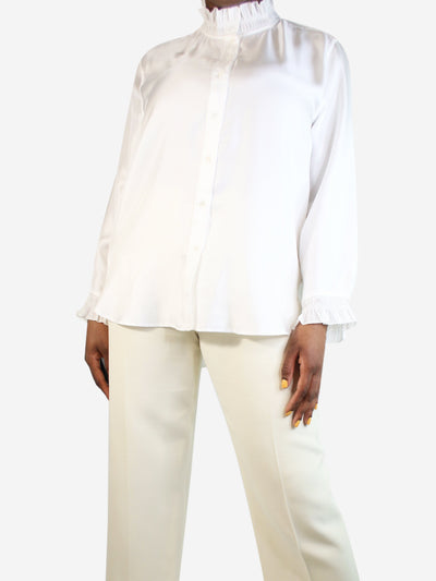 White ruffle trim silk shirt - size UK 12 Tops Sandro 