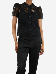 self-portrait Black grid lace shirt - size UK 4