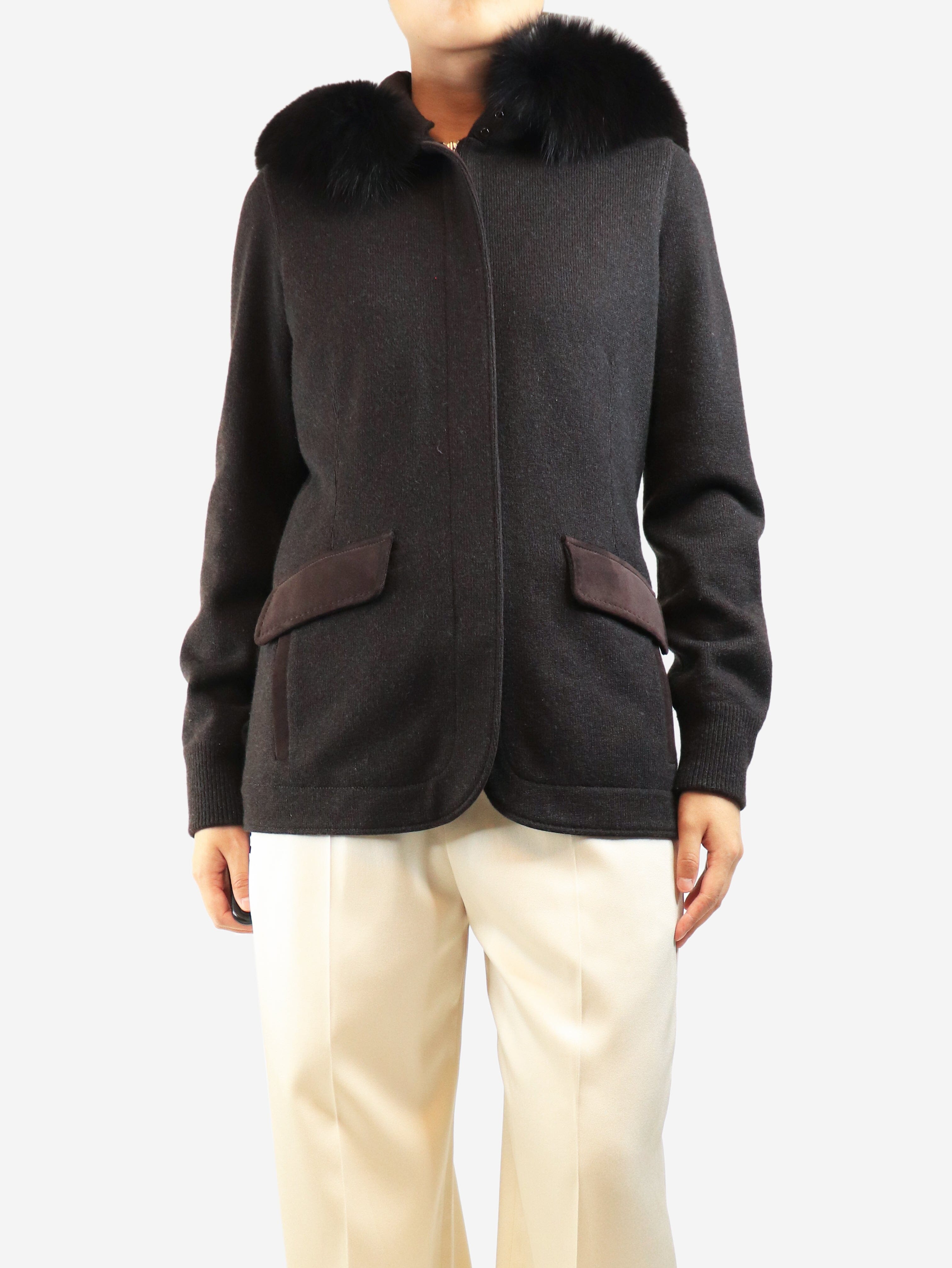 Dark brown hooded cashmere jacket - size UK 12 Coats & Jackets Loro Piana 