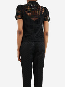 self-portrait Black grid lace shirt - size UK 4