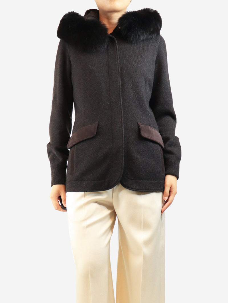 Dark brown hooded cashmere jacket - size UK 12 Coats & Jackets Loro Piana 