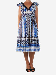 Blue and white cotton printed midi dress - size UK 12 Dresses Temperley 