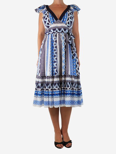 Blue and white cotton printed midi dress - size UK 12 Dresses Temperley 