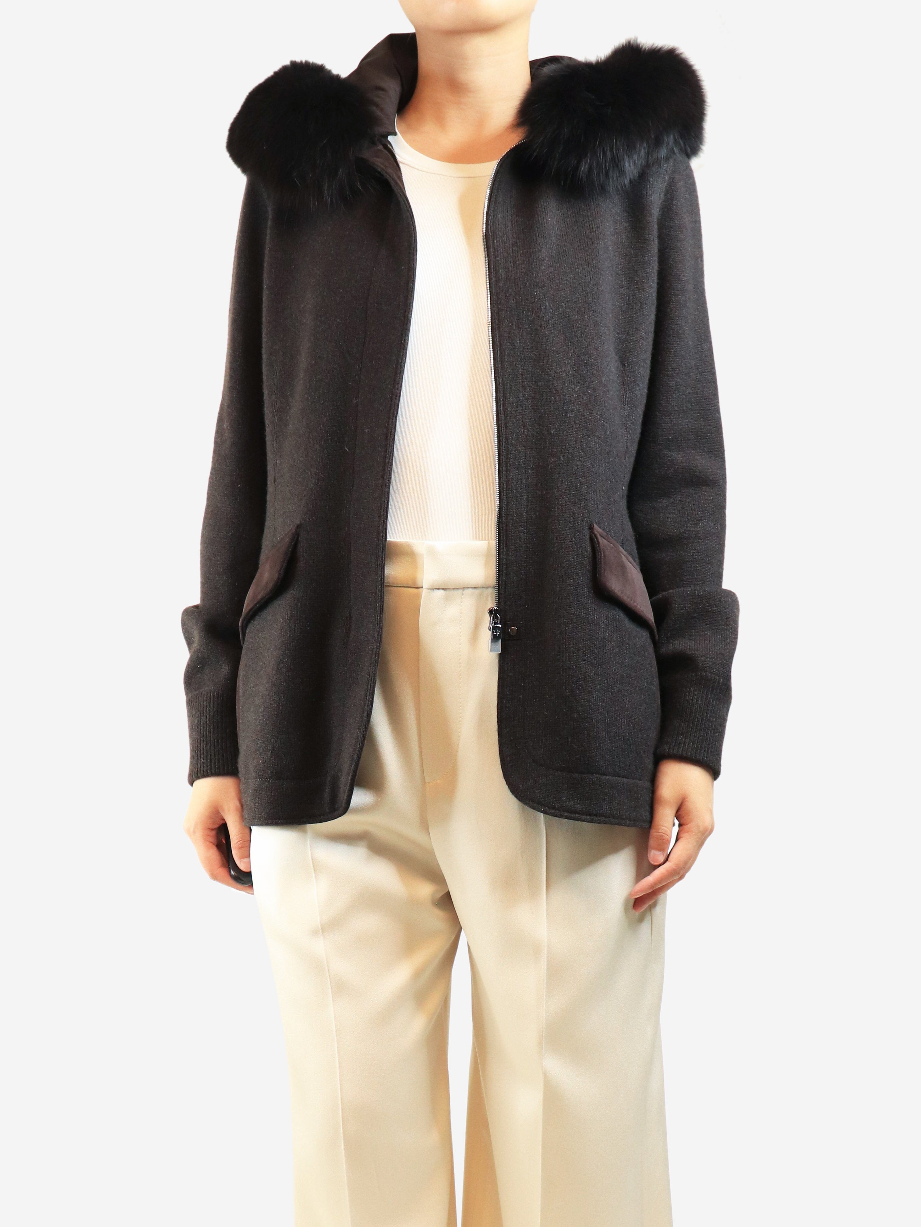 Dark brown hooded cashmere jacket - size UK 12 Coats & Jackets Loro Piana 