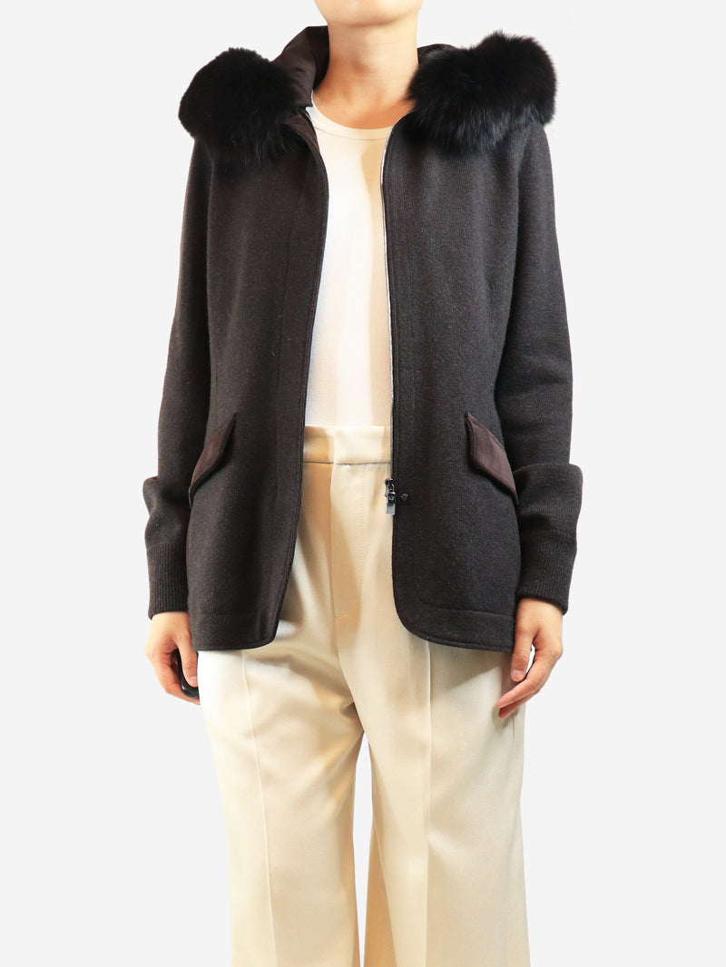 Dark brown hooded cashmere jacket - size UK 12 Coats & Jackets Loro Piana 