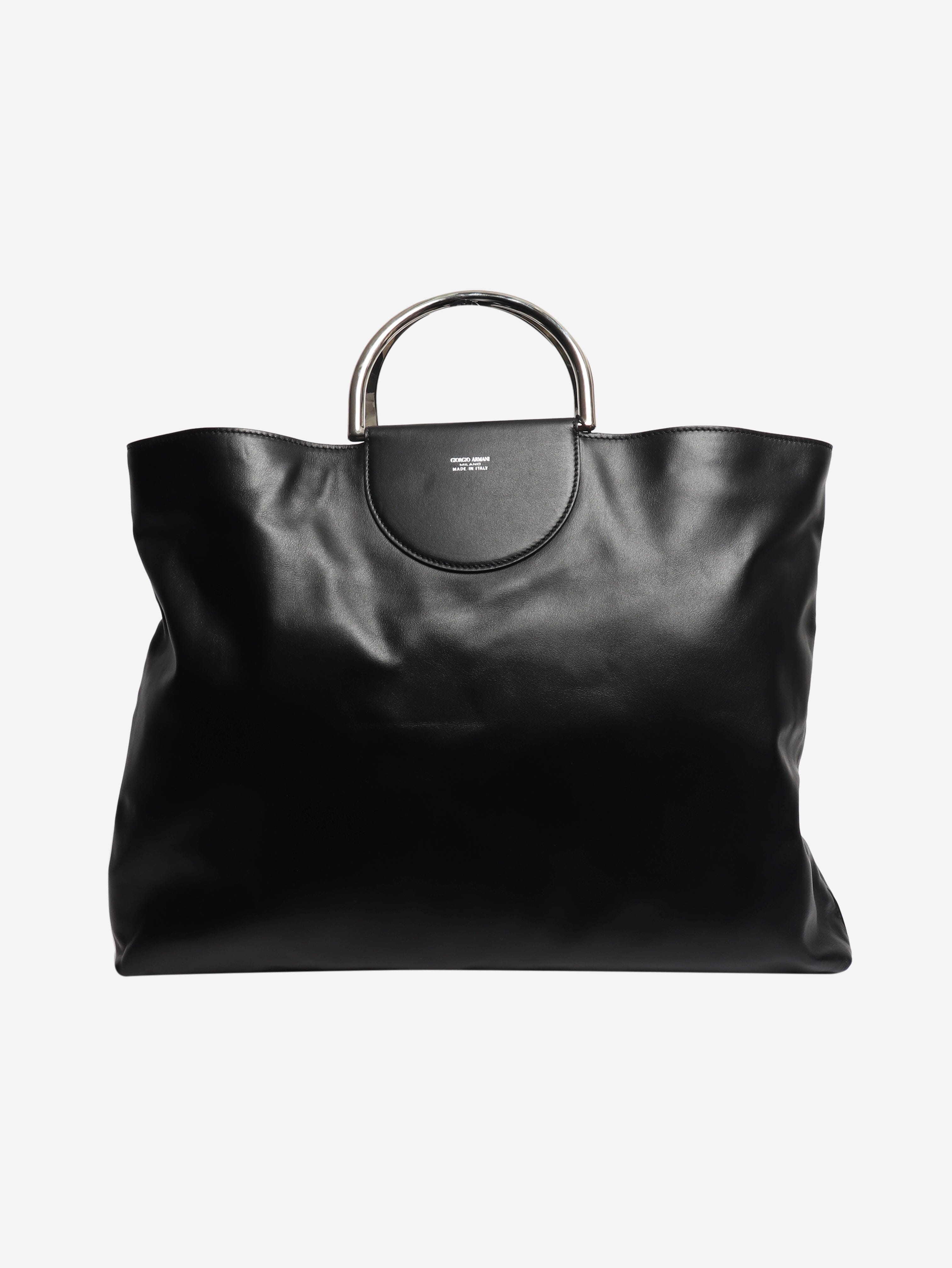 Black ring handle leather tote bag Top Handle Bags Giorgio Armani 
