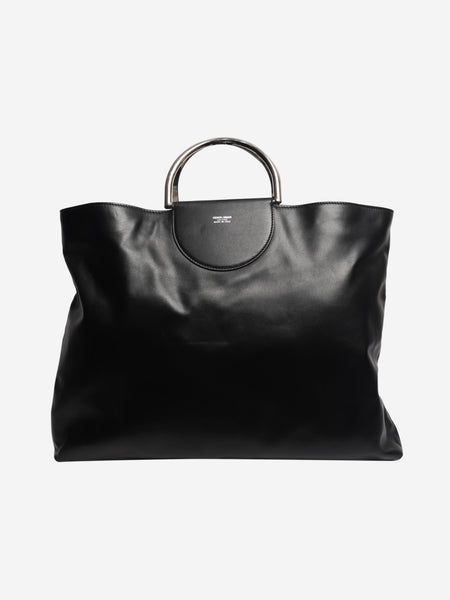 Black ring handle leather tote bag product image