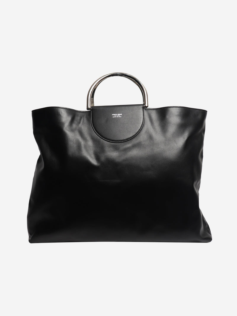 Black ring handle leather tote bag Top Handle Bags Giorgio Armani 