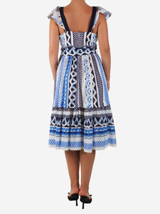 Temperley Blue and white cotton printed midi dress - size UK 12