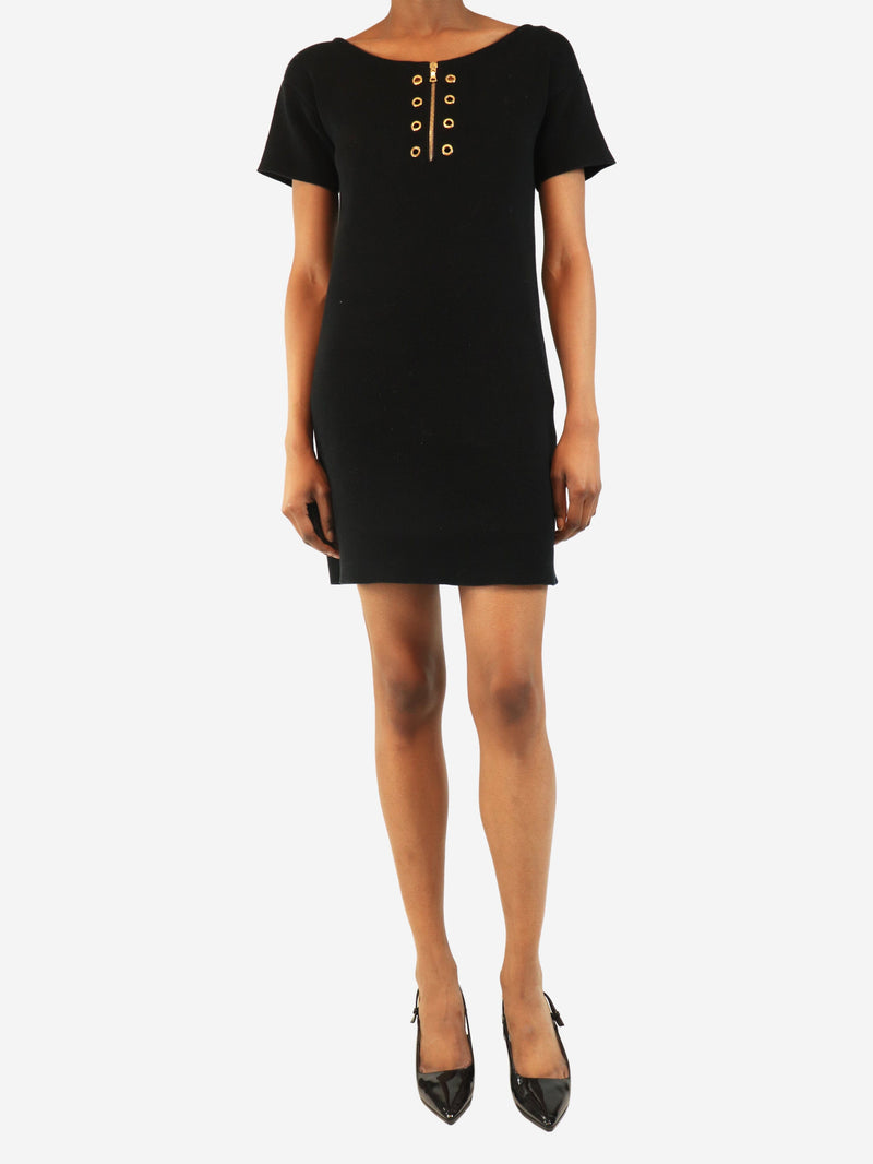 Black knit eyelet mini dress - size UK 6 Dresses Prada 