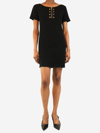 Black knit eyelet mini dress - size UK 6 Dresses Prada 